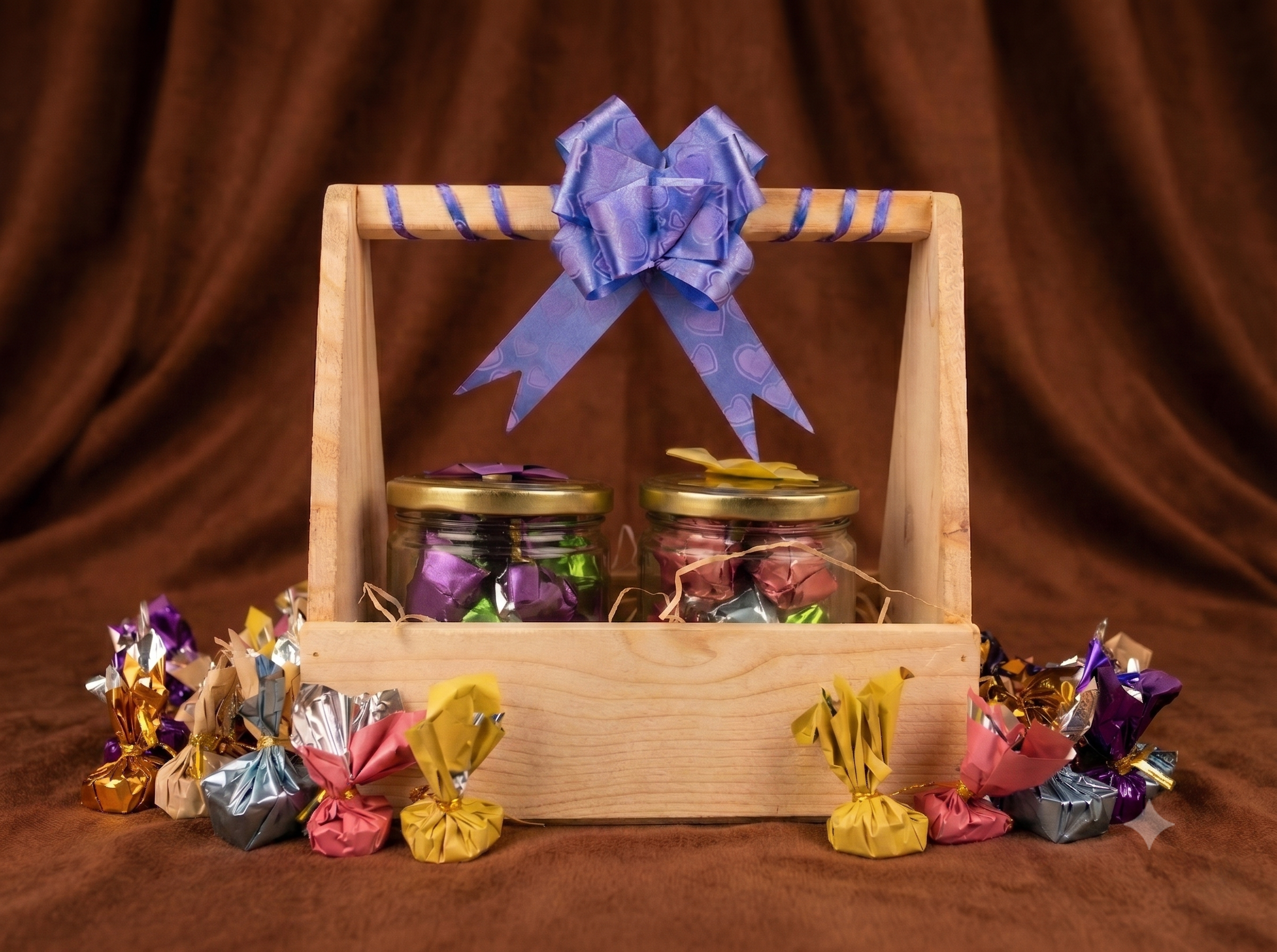 2 Jar Wooden Basket